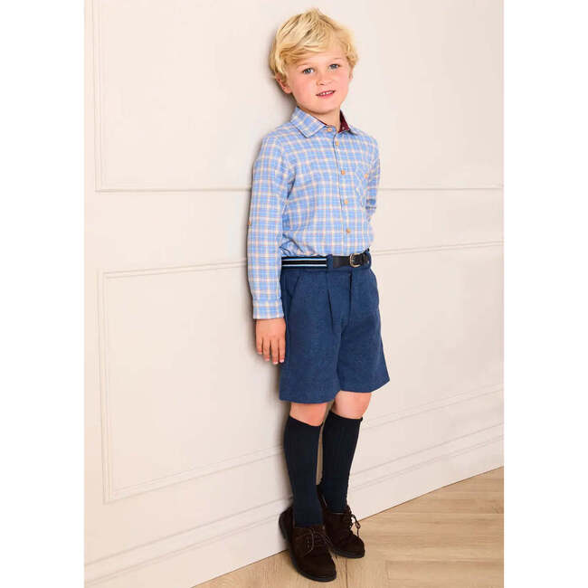 Denby Check Polo Collar Long Sleeve Shirt, Blue - Shirts - 4