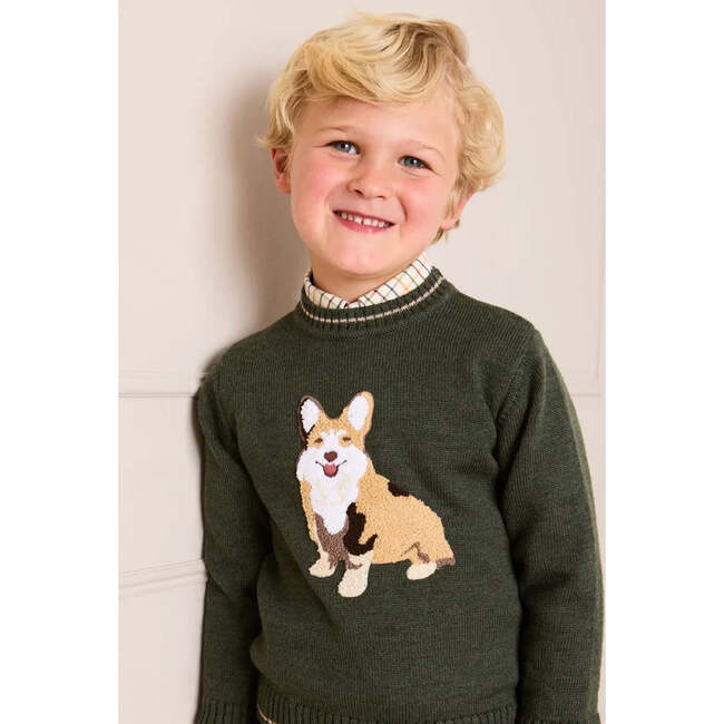 Corgi Embroidered Button Detail Jumper, Green - Sweaters - 4