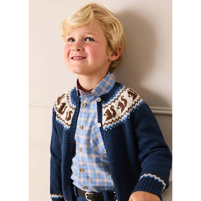 Denby Check Polo Collar Long Sleeve Shirt, Blue - Shirts - 5