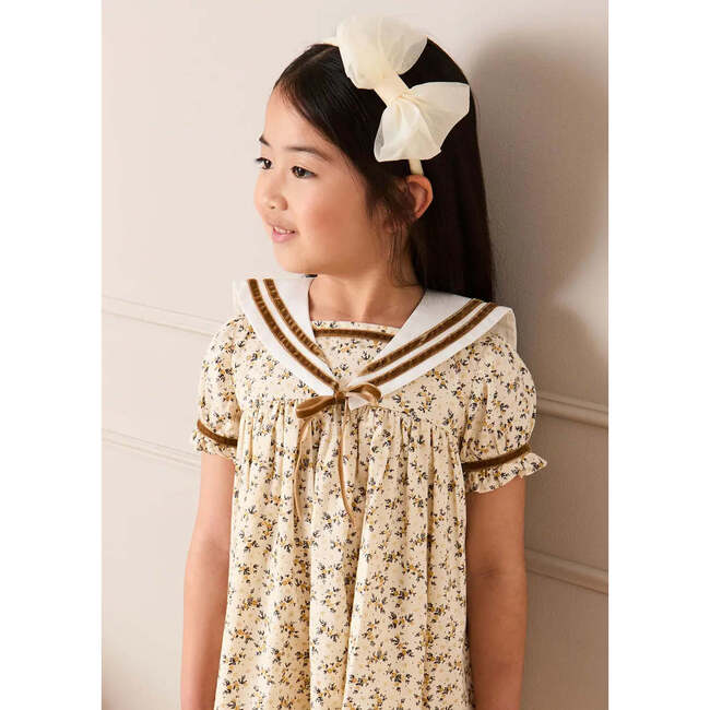 Cora Floral Mariner Collar Velvet Trim Dress, Toffee - Dresses - 3