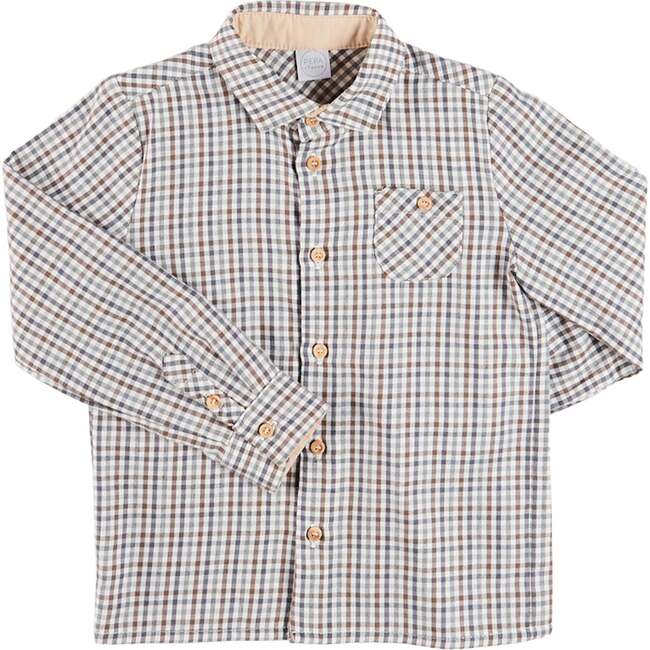 Cadogan Houndstooth Polo Collar Long Sleeve Shirt, Beige