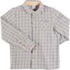 Cadogan Houndstooth Polo Collar Long Sleeve Shirt, Beige - Shirts - 1 - thumbnail