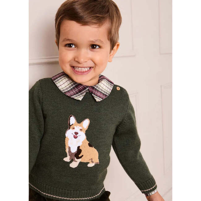 Corgi Embroidered Button Detail Jumper, Green - Sweaters - 5