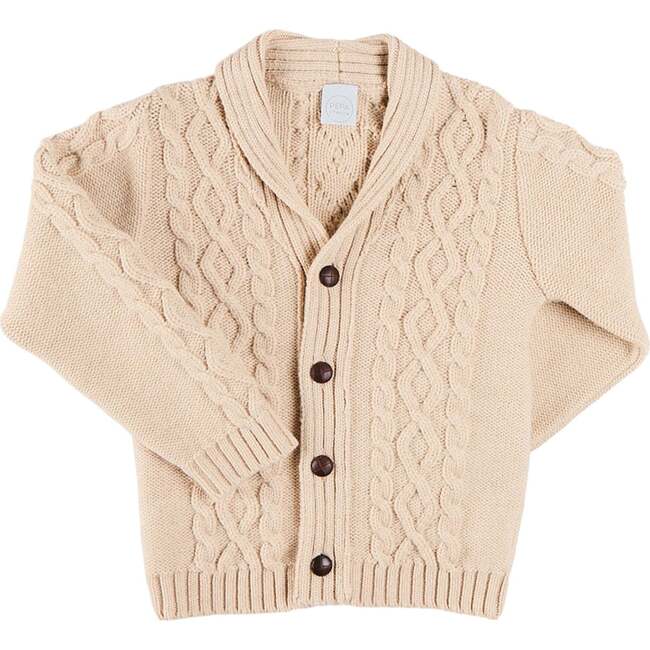 Cable Knit Shawl Neck Cardigan, Camel