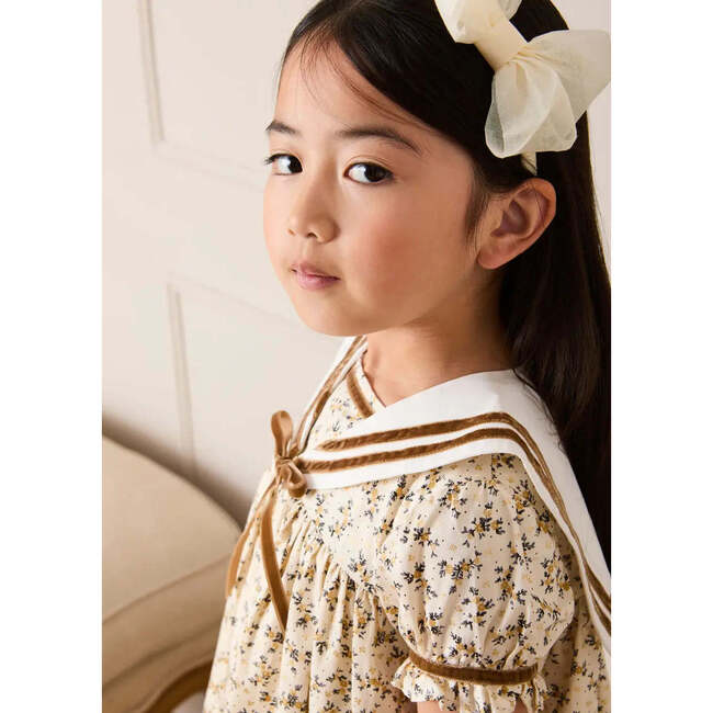 Cora Floral Mariner Collar Velvet Trim Dress, Toffee - Dresses - 4