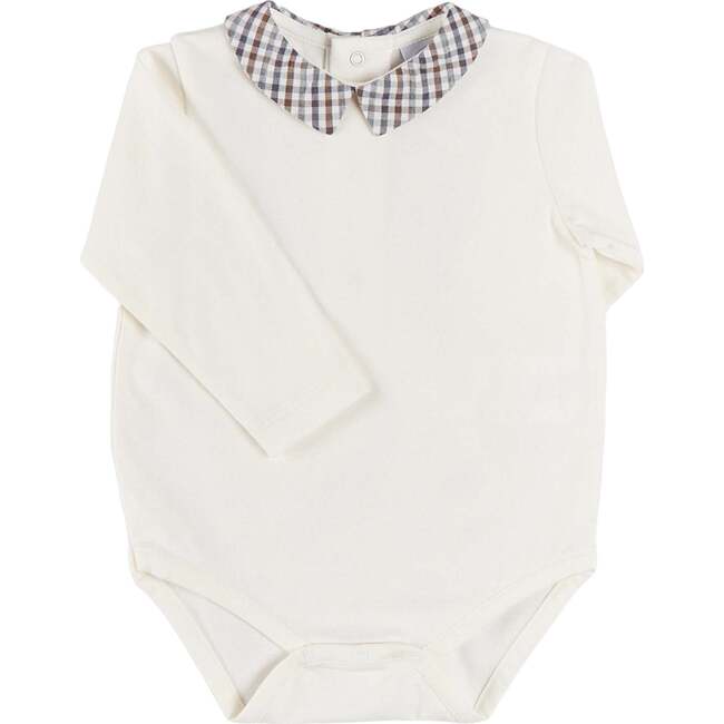 Cadogan Houndstooth Collar Long Sleeve Bodysuit, Brown