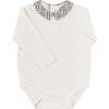 Cadogan Houndstooth Collar Long Sleeve Bodysuit, Brown - Onesies - 1 - thumbnail