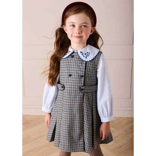 Clermont Houndstooth Jacquard Pinafore Dress, Blue - Dresses - 2
