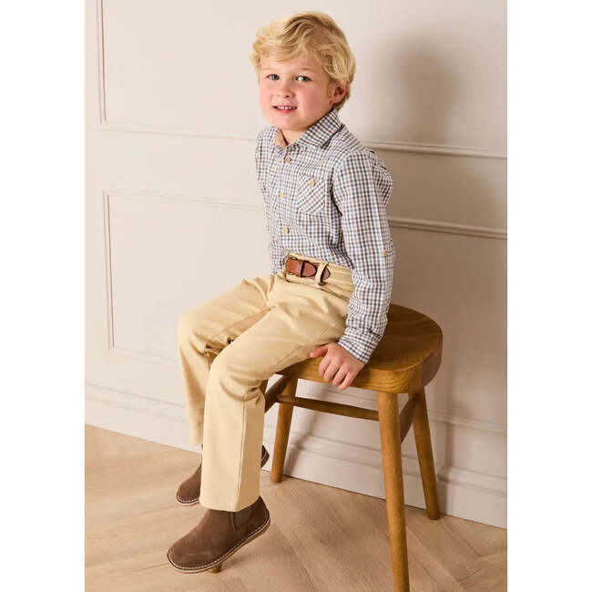 Cadogan Houndstooth Polo Collar Long Sleeve Shirt, Beige - Shirts - 3