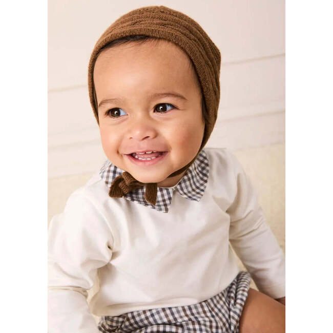Cadogan Houndstooth Collar Long Sleeve Bodysuit, Brown - Onesies - 2