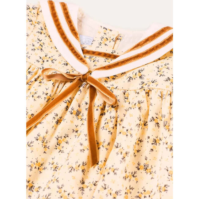 Cora Floral Mariner Collar Velvet Trim Dress, Toffee - Dresses - 5