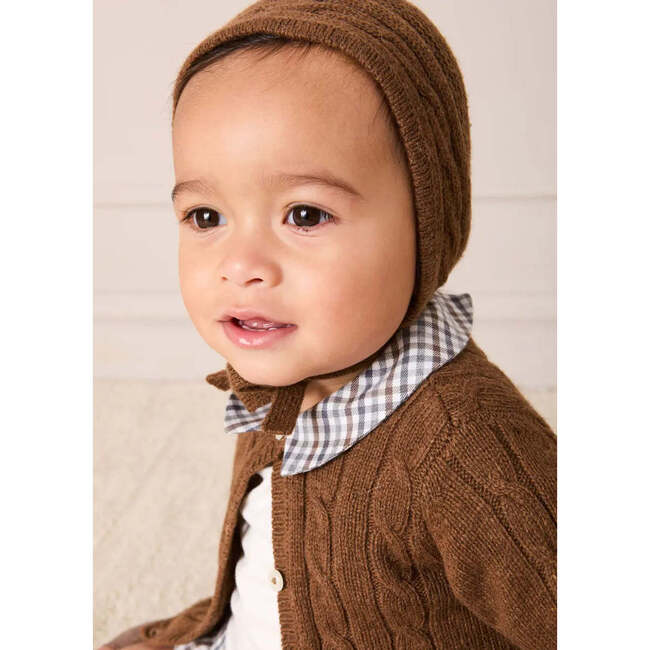 Cadogan Houndstooth Collar Long Sleeve Bodysuit, Brown - Onesies - 3