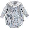 Beatrice Floral Hand Smocked Double Breasted Romper, Blue - Rompers - 1 - thumbnail