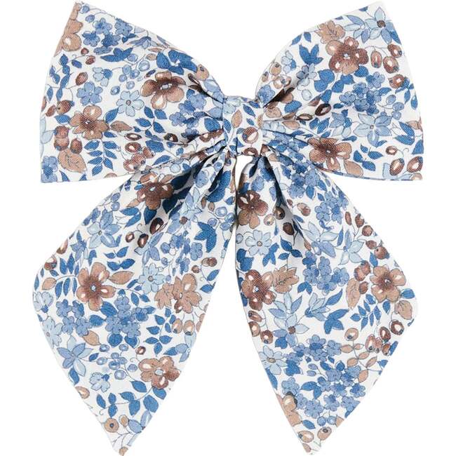 Beatrice Floral Long Bow Hair Clip, Blue