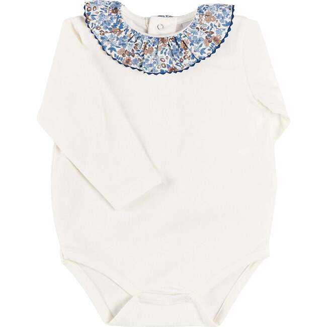 Beatrice Floral Ruffle Collar Long Sleeve Bodysuit, White
