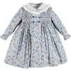 Beatrice Floral Hand Smocked Double Breasted Long Sleeve Dress, Blue - Dresses - 1 - thumbnail