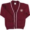 Apple Crest Pocket Detail with White Trim Cardigan, Burgundy - Cardigans - 1 - thumbnail