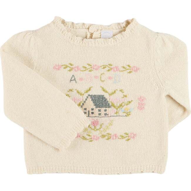 Alpaca Wool Cottage Cross Stitch Embroidered Jumper, Cream