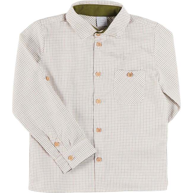Ambrose Check Polo Collar Long Sleeve Shirt, Beige