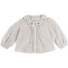 Ambrose Check Floral Embroidered Long Sleeve Blouse, Cream - Blouses - 1 - thumbnail