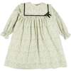 Adelaide Floral Velvet Bow Long Sleeve Trapeze Dress, Green - Dresses - 1 - thumbnail
