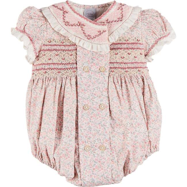 Adelaide Floral Hand Smocked Hand Smocked Romper, Pink