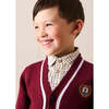 Apple Crest Pocket Detail with White Trim Cardigan, Burgundy - Cardigans - 4