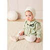Adelaide Floral Velvet Bow Lace Trim Long Sleeve Romper, Green - Rompers - 2