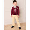 Apple Crest Pocket Detail with White Trim Cardigan, Burgundy - Cardigans - 5