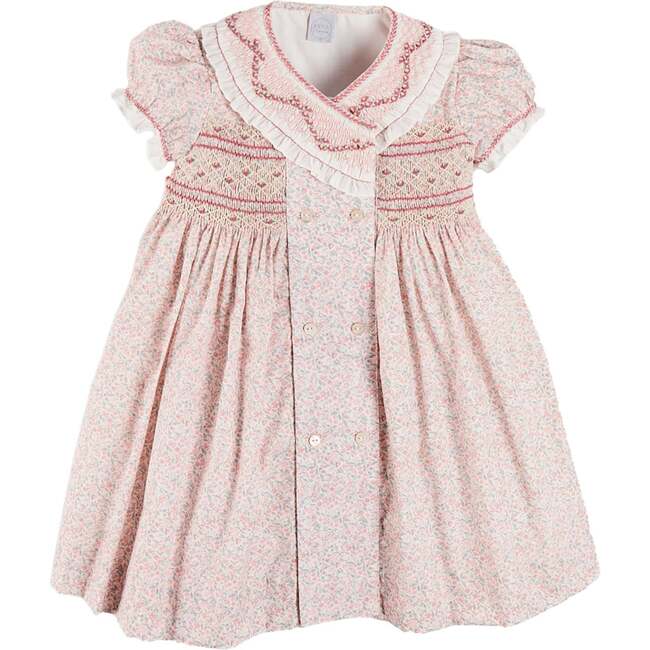 Adelaide Floral Double Breasted Embroidered Long Sleeve Dress, Pink