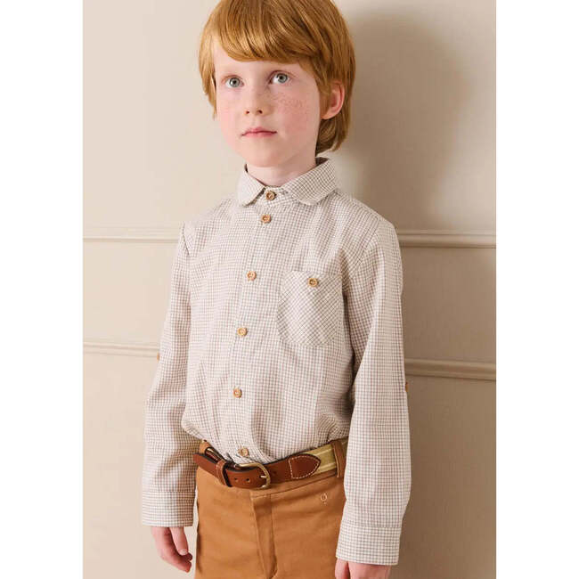 Ambrose Check Polo Collar Long Sleeve Shirt, Beige - Shirts - 3
