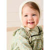 Adelaide Floral Velvet Bow Lace Trim Long Sleeve Romper, Green - Rompers - 4