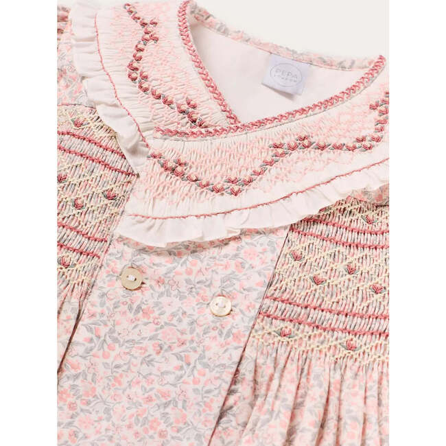 Adelaide Floral Double Breasted Embroidered Long Sleeve Dress, Pink - Dresses - 4