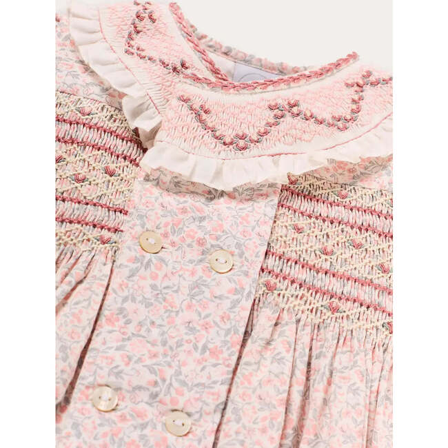 Adelaide Floral Hand Smocked Hand Smocked Romper, Pink - Rompers - 5