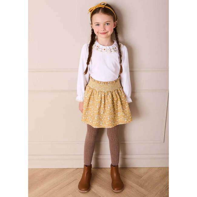 Abigail Check Smocked Waist Skirt, Mustard - Skirts - 2