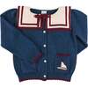 Mariner Collar Jacquard Boat Embroidered Detail Cardigan, Navy - Cardigans - 1 - thumbnail
