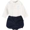 Peter Pan Collar Velvet Button Detail Two Piece Set, Navy - Mixed Apparel Set - 1 - thumbnail