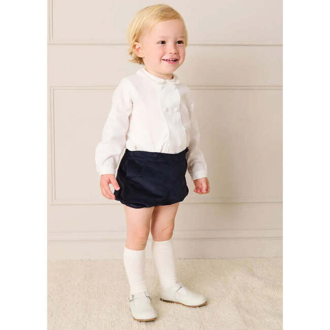 Peter Pan Collar Velvet Button Detail Two Piece Set, Navy - Mixed Apparel Set - 2