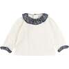 Lydia Floral Detail Long Sleeve Top, Off White - Blouses - 1 - thumbnail