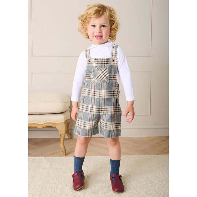 Walcott Check Short Dungarees, Blue - Pants - 3