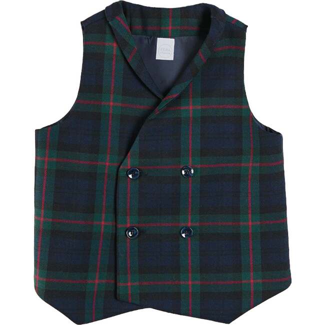 Kinnerton Tartan Double Breasted Waist Coat Vest, Green