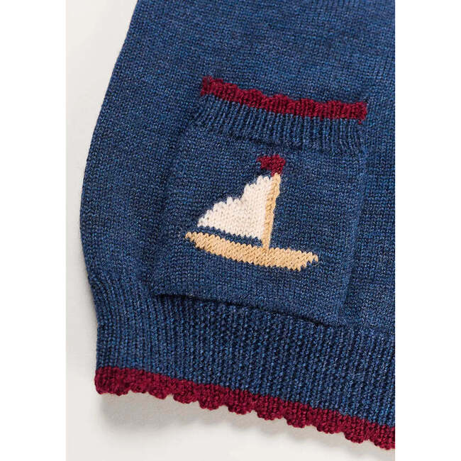 Mariner Collar Jacquard Boat Embroidered Detail Cardigan, Navy - Cardigans - 6