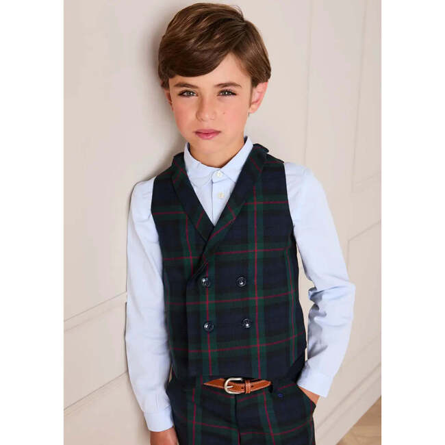 Kinnerton Tartan Double Breasted Waist Coat Vest, Green - Coats - 3
