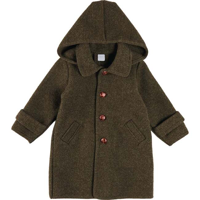 Double Faced Wool Toggle Fastening Duffle Coat, Green
