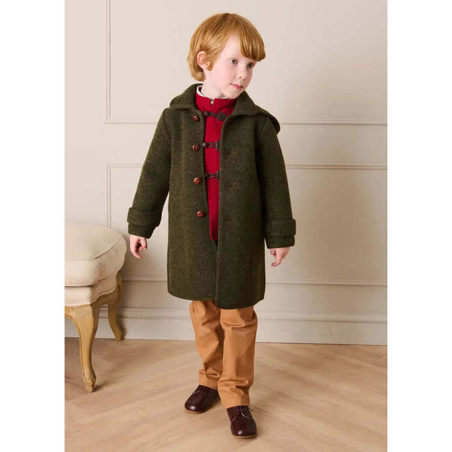 Double Faced Wool Toggle Fastening Duffle Coat, Green - Coats - 4