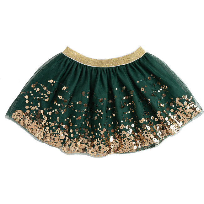 Sequin Tutu With Glitter Waistband, Emerald & Gold - Tutus - 1