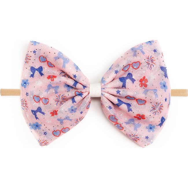 Red, White, & Cute Tulle Bow Baby Headband, Multi - Headbands - 1