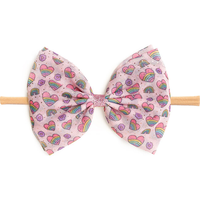 Rainbow Heart Tulle Bow Baby Headband, Multi - Hair Accessories - 1