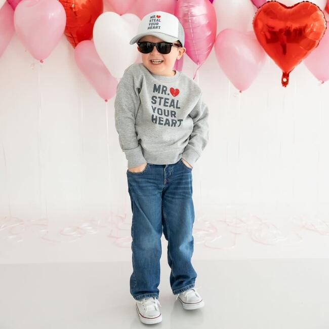 Mr. Steal Your Heart Valentine's Day Trucker Hat, Grey