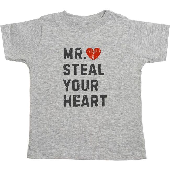 Mr. Steal Your Heart Valentine's Day Short Sleeve T-Shirt, Grey - T-Shirts - 1